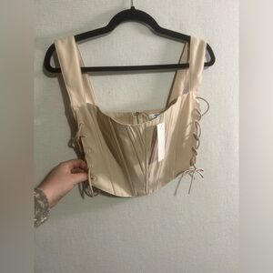 Satin Lace-Up Corset Top in Cream